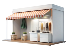 Creative pop up shop concept with clothing display and inviting exterior design on a clean Transparent Background png