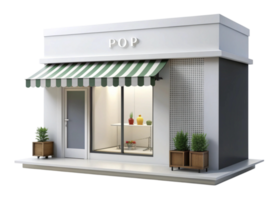 Small boutique or pop up store with colorful awnings and display counters on Transparent Background for design ideas png
