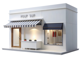 Pop up shop model with striped awnings and storefront design on Transparent Background for retail or exhibition concepts png