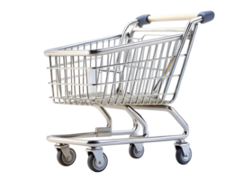High quality image of a chrome shopping cart perfect for grocery, retail, or ecommerce illustrations png