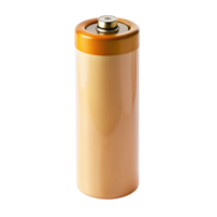 Cylindrical battery with glossy metallic surface on Transparent Background, symbolizing energy storage and electronics applications png