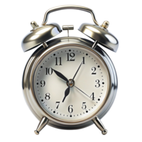 Retro metallic alarm clock isolated on a plain background, ideal for illustrating themes of morning, schedules, and timeless routines png