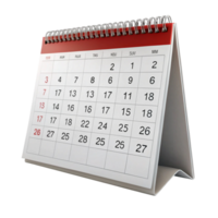 Monthly desk calendar in a minimalistic design, featuring a red and white color scheme and spiral binding, perfect for office and productivity themes png