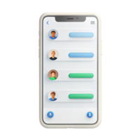 Minimalistic 3D icon representing a chat application with interactive elements on a mobile phone, suitable for technology and UI design concepts png