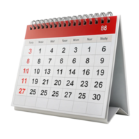 Desk calendar with spiral binding displaying a full month layout on a Transparent Background, ideal for scheduling and time management visuals png