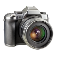 Close up of a retro style digital camera with textured grip and advanced lens, ideal for photography concepts and equipment visuals png