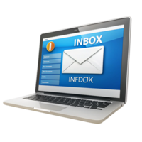 Email interface displayed on a laptop with vibrant icons and clear inbox organization in a Transparent Background png