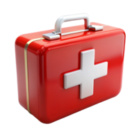 3D rendered red first aid box with white cross symbol, representing healthcare and emergency response png