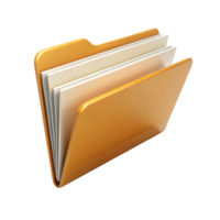 Isolated yellow folder with layered documents on Transparent Background, concept of storage, filing, and digital organization png