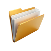 3D render of open file folder with documents, isolated on white, symbolizing office organization and file management png