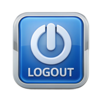 Blue logout button with power symbol, isolated on white background, representing exit and logout functionality png