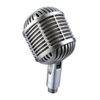 Close up of classic handheld microphone isolated on white, suitable for audio recording, podcasting, and music performance png