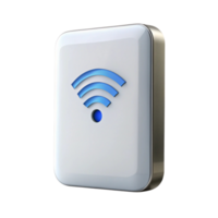 Mobile Wi Fi hotspot device with blue wireless signal icon on sleek white casing, portable internet connection concept png