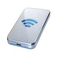3D illustration of portable Wi Fi hotspot device, wireless network symbol on minimalist Transparent Background png
