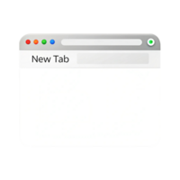 Isolated blank web tab with control buttons, empty browser window mockup on white background for digital design purposes png