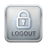 Logout icon with padlock symbol on glossy white button, concept of secure logout and access control png