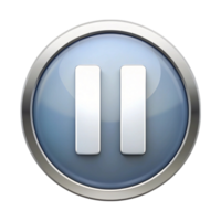 Minimalist white background icon of a circular pause button with metallic and glossy finish png