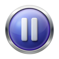 3D rendered pause icon button with silver rim on a plain white background for multimedia applications png