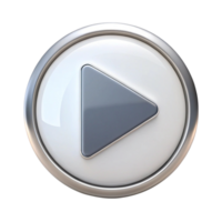 White circular play button icon with metallic edges and gray triangle symbol isolated on white background png