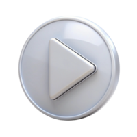 Minimalist round play button icon with a gray triangle symbol in a white background and metallic frame png