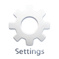 Digital settings icon in white with gear design, isolated on a Transparent Background for application setup and system options png