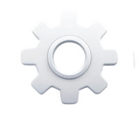 3D settings gear icon in minimalist white design, isolated on a Transparent Background, representing system and app configuration png