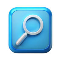 Modern magnifying glass search icon in blue, isolated on Transparent Background, representing search functionality and discovery png