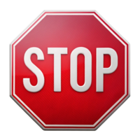 Classic stop sign in bright red with white text, representing traffic regulations and stopping points on a clean background png