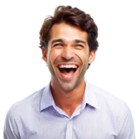 Cheerful man with a wide smile and laughing eyes, isolated on Transparent Background, perfect for expressing joy and fun png