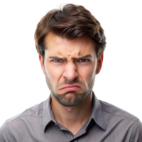 upset and disgusted man with visible facial expressions of displeasure, captured in high resolution png