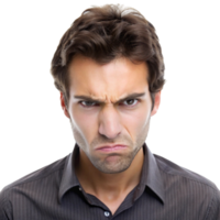 Upset man with a furrowed brow, showing intense anger and dissatisfaction, with a frustrated and jealous look png