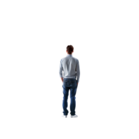 Man standing alone, facing away from the viewer, expressing solitude and personal reflection in a dark, empty setting png