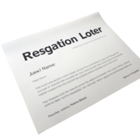 Resignation letter with distorted text, representing a symbolic act of quitting a job or submitting a notice to resign png