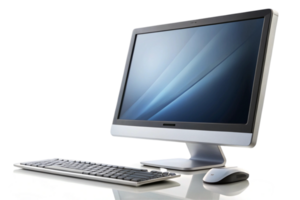 Blank screen laptop and computer monitor with keyboard and mouse, representing digital tools and modern workspace essentials png