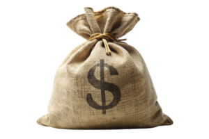 Simple burlap money bag with dollar symbol, isolated on Transparent Background, representing wealth and financial security png