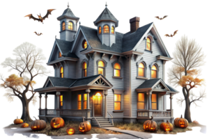 spaventoso Halloween Casa con Gotico architettura, Jack o lanterne, e pipistrelli su un' trasparente sfondo per di stagione temi png