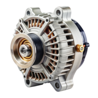 car alternator with a metallic finish, isolated on a Transparent Background for automotive applications png