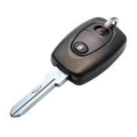 Black car key featuring a built in remote control system, isolated against a plain Transparent Background png