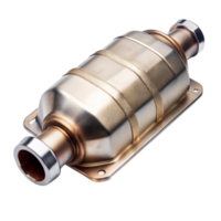 Automotive catalytic converter component with metallic finish, ideal for reducing emissions, isolated on white png