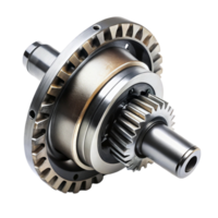 Precision engineered car differential with helical gears and metal shaft on Transparent Background png