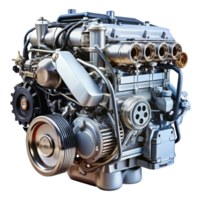 modern car engine with multiple components and metallic finishes on a Transparent Background png