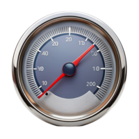 Modern car speedometer gauge with clear display and red needle isolated on Transparent Background png