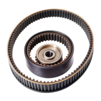 Close up of timing belt and pulley system isolated designed for vehicle timing mechanism and engine synchronization png