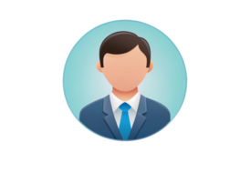 Minimalist avatar icon of a man in a business suit, with a blue tie on a clean Transparent Background, ideal for profile use png