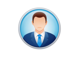 Professional avatar icon featuring a man in a suit with a blue tie, framed in a circular design on a Transparent Background png