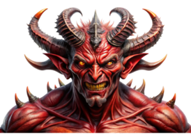 Mythical creature with fierce horns, glowing eyes, and a fearsome expression on a Transparent Background png