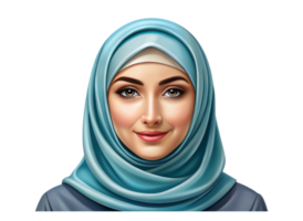 Beautiful digital avatar of a Muslim woman in a hijab, smiling softly, isolated on a Transparent Background for profile use png