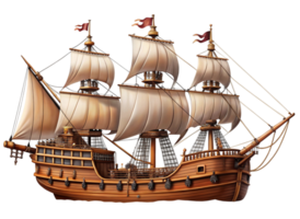 pirate ship model with full sails, multiple decks, and intricate rigging, representing classic seafaring design png