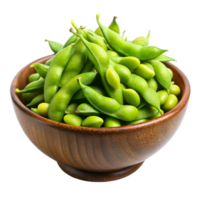 Close up of green edamame beans in their pods, displayed in a natural arrangement on a Transparent Background png