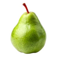 Close up of a whole green pear, displayed on a clean white surface, emphasizing natural texture and vibrant color png